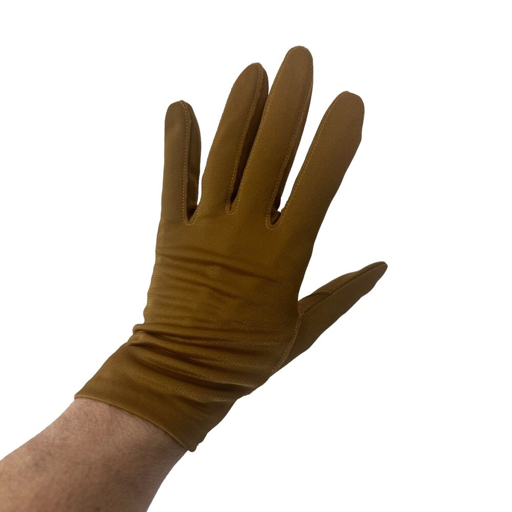 Vintage Brown 1960s Mod Bronze Driving Wrist Gloves 7 Small Medium